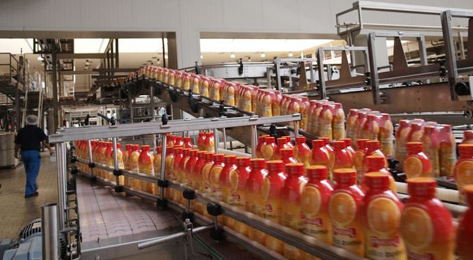 juice processing line in a factory