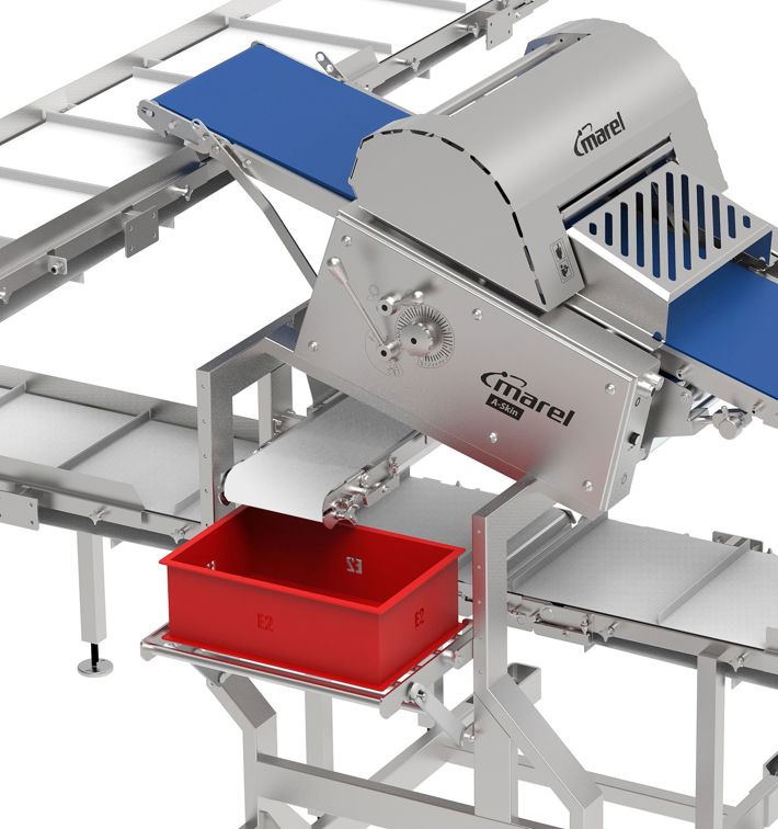 A-Skin derinding machine integrates into a  line or operates standalone